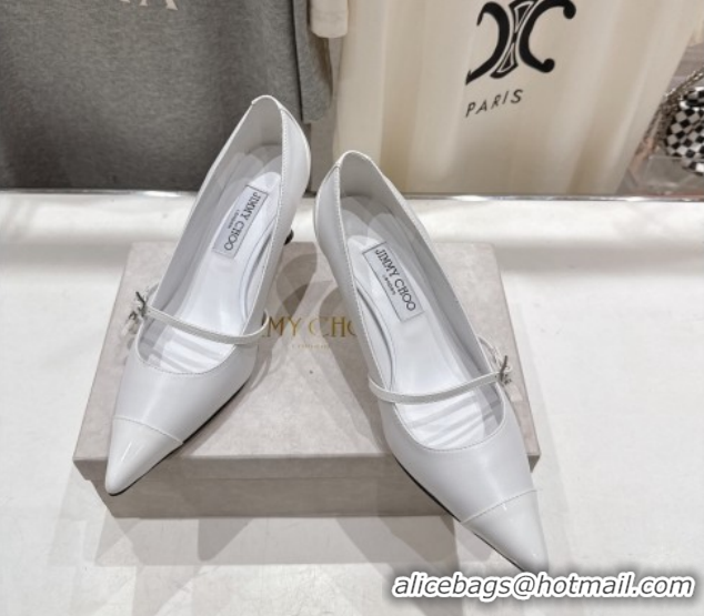 Sophisticated Jimmy Choo Aren Pumps 6.5cm in Lambskin Leather with Pearl Bow White 1210079