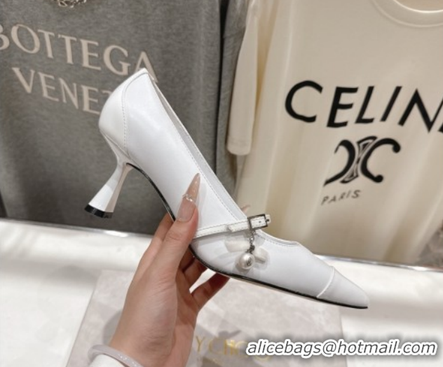 Sophisticated Jimmy Choo Aren Pumps 6.5cm in Lambskin Leather with Pearl Bow White 1210079