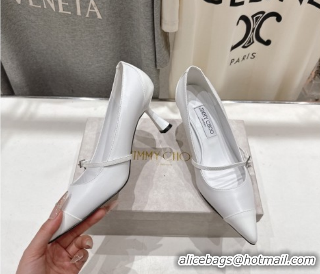 Sophisticated Jimmy Choo Aren Pumps 6.5cm in Lambskin Leather with Pearl Bow White 1210079