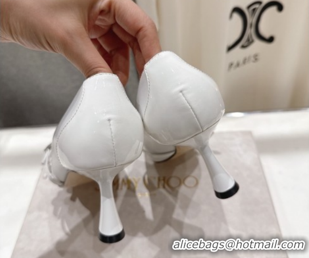 Sophisticated Jimmy Choo Aren Pumps 6.5cm in Lambskin Leather with Pearl Bow White 1210079