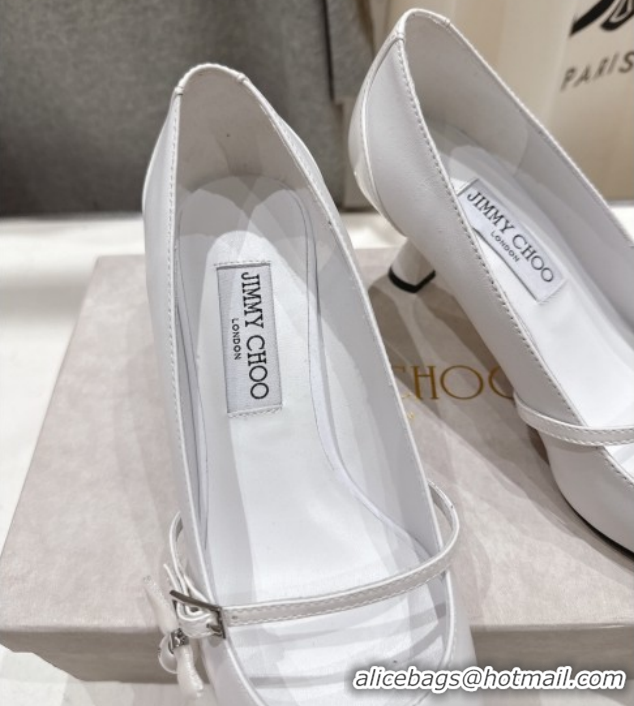 Sophisticated Jimmy Choo Aren Pumps 6.5cm in Lambskin Leather with Pearl Bow White 1210079