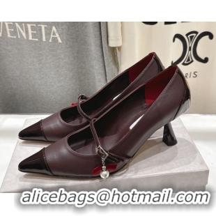 Stylish Jimmy Choo Aren Pumps 6.5cm in Lambskin Leather with Pearl Bow Brown 1210080