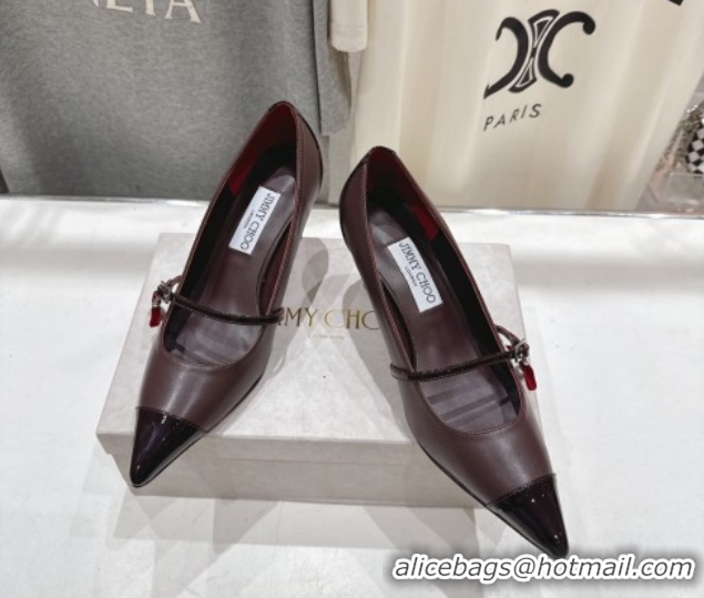 Stylish Jimmy Choo Aren Pumps 6.5cm in Lambskin Leather with Pearl Bow Brown 1210080