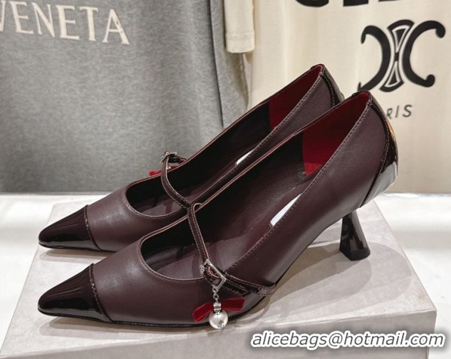 Stylish Jimmy Choo Aren Pumps 6.5cm in Lambskin Leather with Pearl Bow Brown 1210080