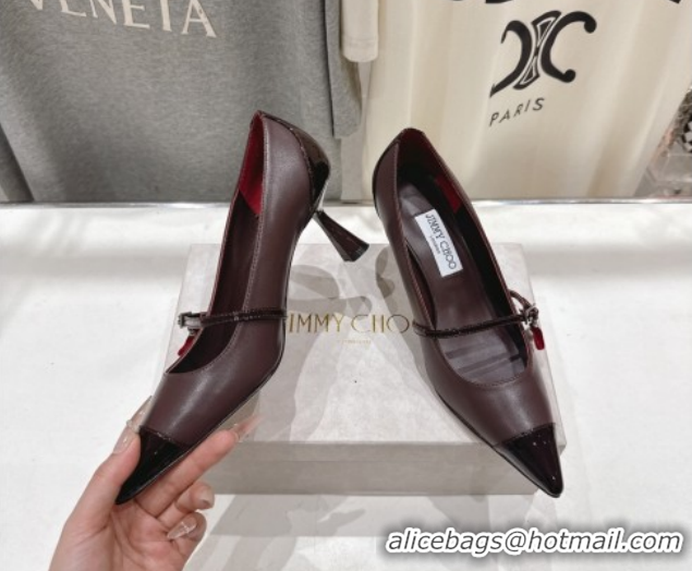 Stylish Jimmy Choo Aren Pumps 6.5cm in Lambskin Leather with Pearl Bow Brown 1210080