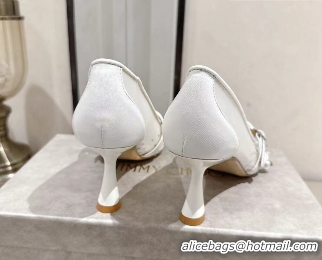 Top Design Jimmy Choo Aren Pumps 6.5cm in Mesh and Strass with Pearl Bow White 1210081