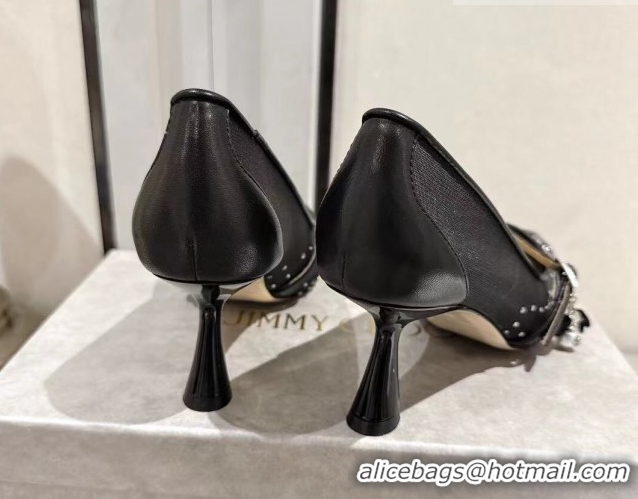 Charming Jimmy Choo Aren Pumps 6.5cm in Mesh and Strass with Pearl Bow Black 1210082
