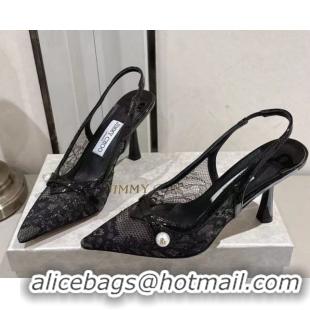 Popular Style Jimmy Choo Amita Pumps 8.5cm in Lace Mesh with Pearl Black 1210083