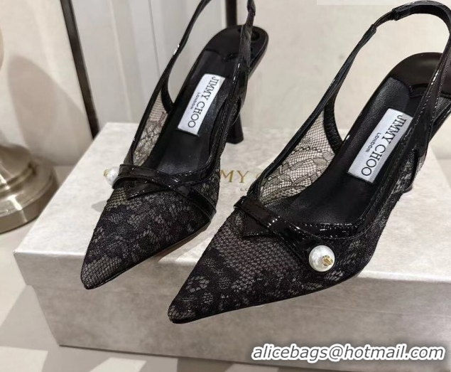 Popular Style Jimmy Choo Amita Pumps 8.5cm in Lace Mesh with Pearl Black 1210083