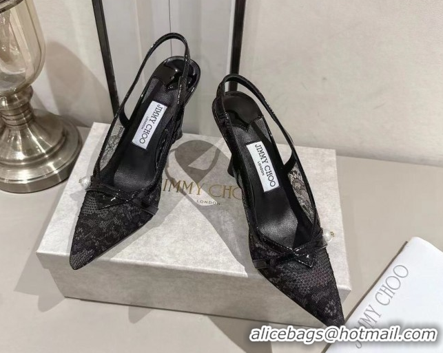 Popular Style Jimmy Choo Amita Pumps 8.5cm in Lace Mesh with Pearl Black 1210083