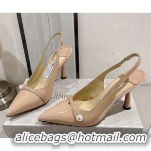 Shop Duplicate Jimmy Choo Amita Pumps 8.5cm in Patent Leather with Pearl Nude 1210084
