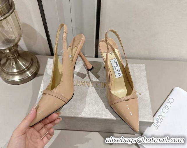 Shop Duplicate Jimmy Choo Amita Pumps 8.5cm in Patent Leather with Pearl Nude 1210084