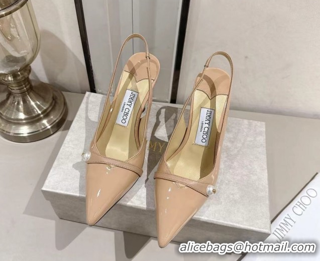 Shop Duplicate Jimmy Choo Amita Pumps 8.5cm in Patent Leather with Pearl Nude 1210084