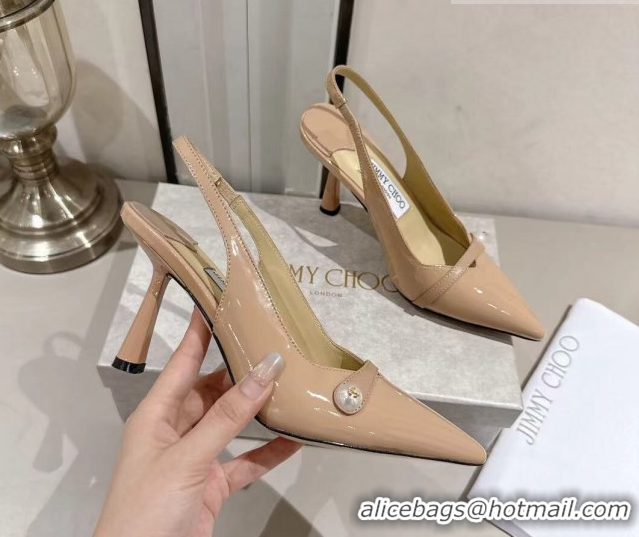 Shop Duplicate Jimmy Choo Amita Pumps 8.5cm in Patent Leather with Pearl Nude 1210084