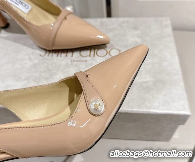 Shop Duplicate Jimmy Choo Amita Pumps 8.5cm in Patent Leather with Pearl Nude 1210084