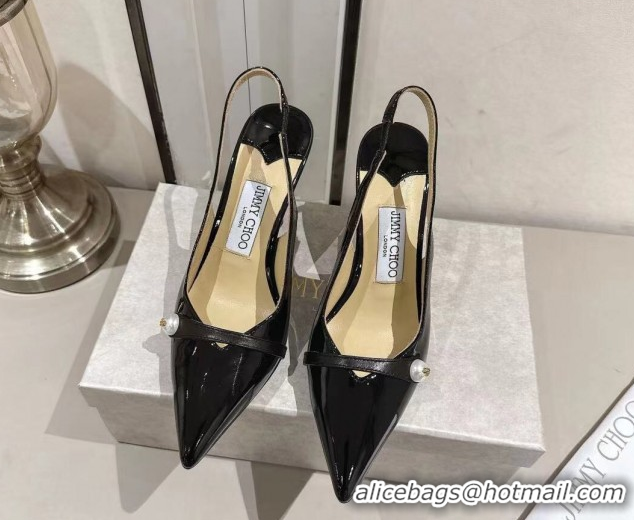 Sumptuous Jimmy Choo Amita Pumps 8.5cm in Patent Leather with Pearl Black 1210085