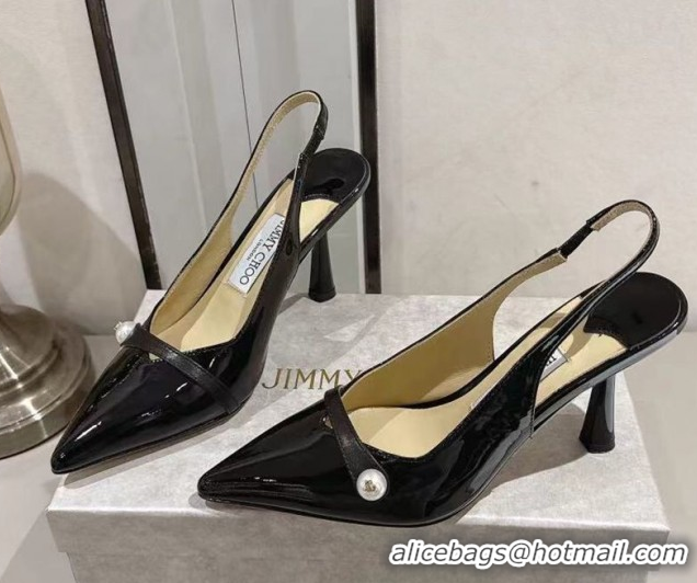 Sumptuous Jimmy Choo Amita Pumps 8.5cm in Patent Leather with Pearl Black 1210085