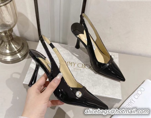 Sumptuous Jimmy Choo Amita Pumps 8.5cm in Patent Leather with Pearl Black 1210085