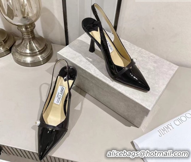 Sumptuous Jimmy Choo Amita Pumps 8.5cm in Patent Leather with Pearl Black 1210085