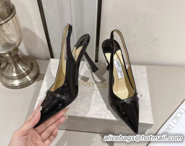 Sumptuous Jimmy Choo Amita Pumps 8.5cm in Patent Leather with Pearl Black 1210085