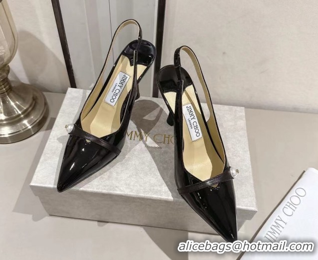 Sumptuous Jimmy Choo Amita Pumps 8.5cm in Patent Leather with Pearl Black 1210085