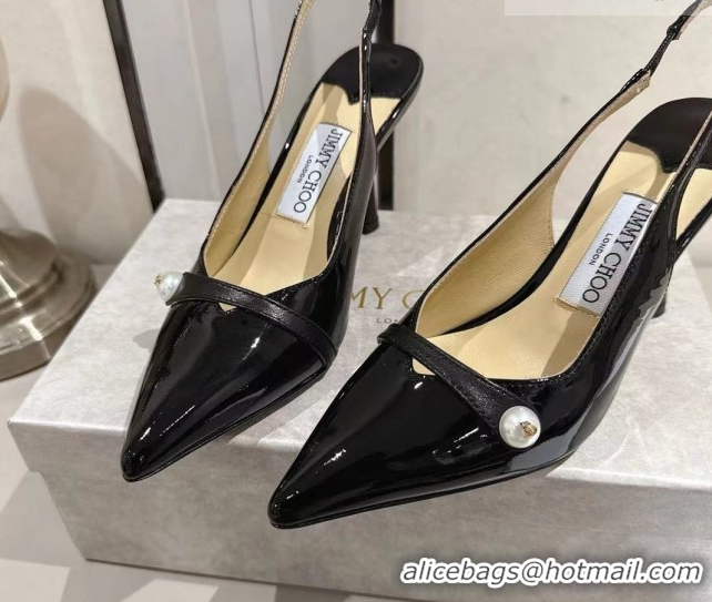 Sumptuous Jimmy Choo Amita Pumps 8.5cm in Patent Leather with Pearl Black 1210085
