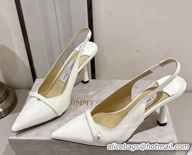 Duplicate Jimmy Choo Amita Pumps 8.5cm in Patent Leather with Pearl White 1210086