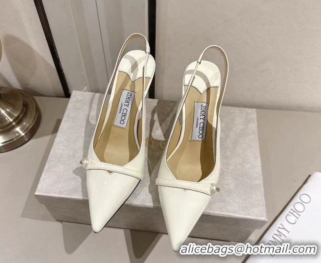 Duplicate Jimmy Choo Amita Pumps 8.5cm in Patent Leather with Pearl White 1210086