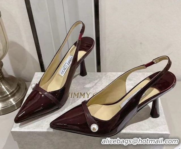 Big Discount Jimmy Choo Amita Pumps 8.5cm in Patent Leather with Pearl Dark Burgundy 1210087