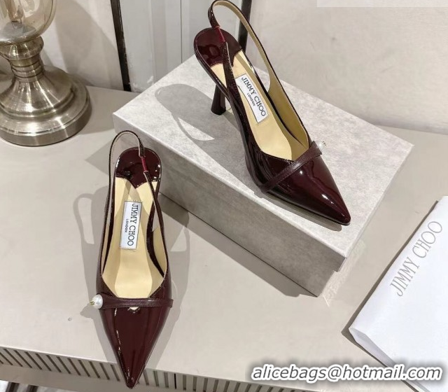 Big Discount Jimmy Choo Amita Pumps 8.5cm in Patent Leather with Pearl Dark Burgundy 1210087