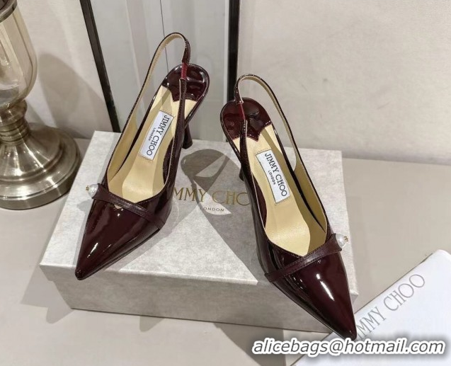 Big Discount Jimmy Choo Amita Pumps 8.5cm in Patent Leather with Pearl Dark Burgundy 1210087