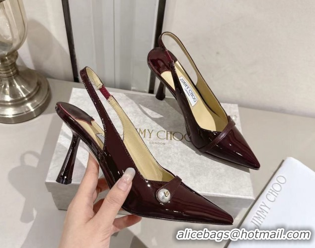 Big Discount Jimmy Choo Amita Pumps 8.5cm in Patent Leather with Pearl Dark Burgundy 1210087