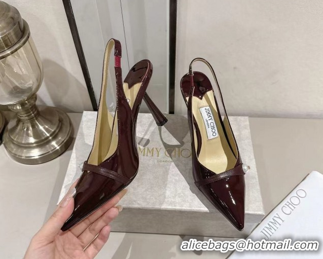 Big Discount Jimmy Choo Amita Pumps 8.5cm in Patent Leather with Pearl Dark Burgundy 1210087