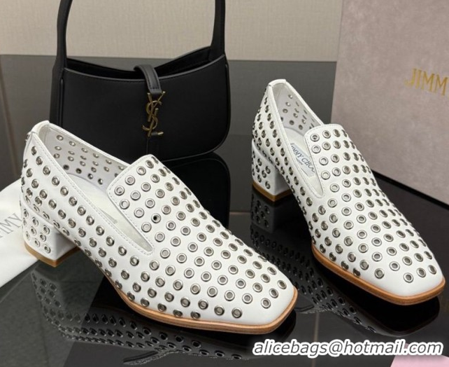 Buy Luxury Jimmy Choo Eliot Slippers 4.5cm in Nappa Leather with Eyelets White 1210088