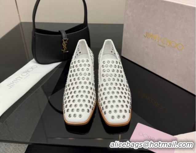 Buy Luxury Jimmy Choo Eliot Slippers 4.5cm in Nappa Leather with Eyelets White 1210088
