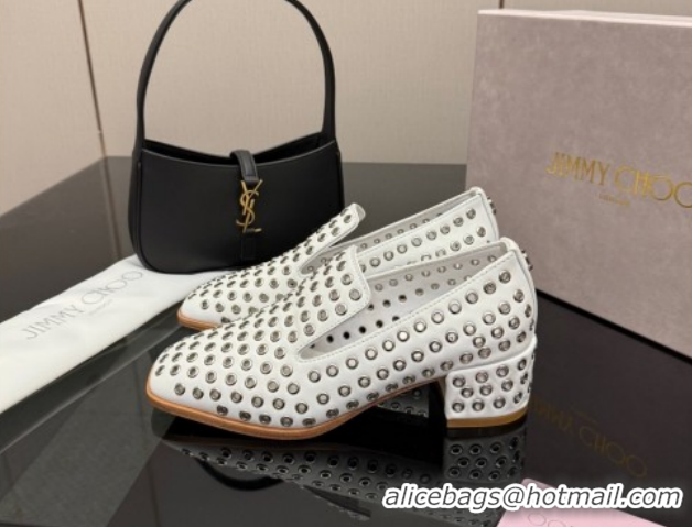 Buy Luxury Jimmy Choo Eliot Slippers 4.5cm in Nappa Leather with Eyelets White 1210088