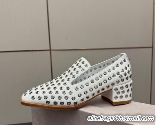 Buy Luxury Jimmy Choo Eliot Slippers 4.5cm in Nappa Leather with Eyelets White 1210088