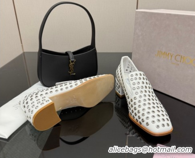 Buy Luxury Jimmy Choo Eliot Slippers 4.5cm in Nappa Leather with Eyelets White 1210088