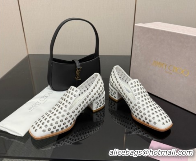 Buy Luxury Jimmy Choo Eliot Slippers 4.5cm in Nappa Leather with Eyelets White 1210088