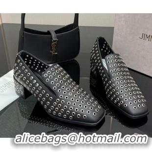 Unique Discount Jimmy Choo Eliot Slippers 4.5cm in Nappa Leather with Eyelets Black 1210089