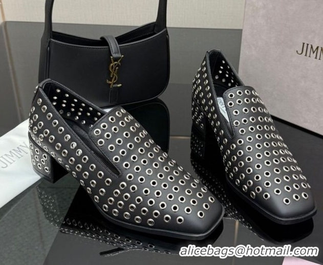 Unique Discount Jimmy Choo Eliot Slippers 4.5cm in Nappa Leather with Eyelets Black 1210089