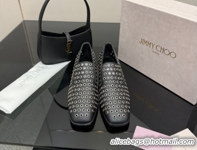 Unique Discount Jimmy Choo Eliot Slippers 4.5cm in Nappa Leather with Eyelets Black 1210089