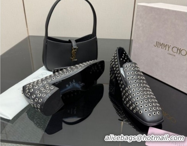 Unique Discount Jimmy Choo Eliot Slippers 4.5cm in Nappa Leather with Eyelets Black 1210089