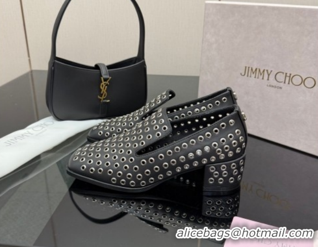Unique Discount Jimmy Choo Eliot Slippers 4.5cm in Nappa Leather with Eyelets Black 1210089