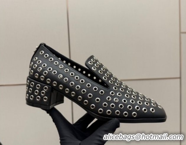 Unique Discount Jimmy Choo Eliot Slippers 4.5cm in Nappa Leather with Eyelets Black 1210089