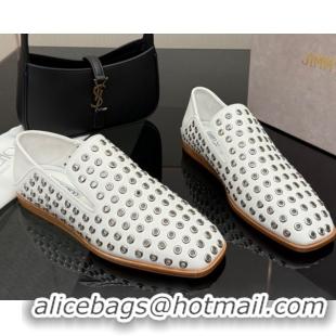 Grade Quality Jimmy Choo Eliot Slippers Flat in Nappa Leather with Eyelets White 1210090