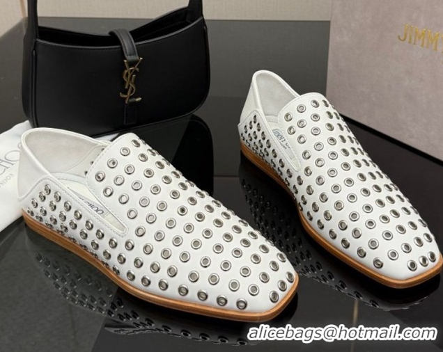 Grade Quality Jimmy Choo Eliot Slippers Flat in Nappa Leather with Eyelets White 1210090