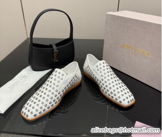 Grade Quality Jimmy Choo Eliot Slippers Flat in Nappa Leather with Eyelets White 1210090