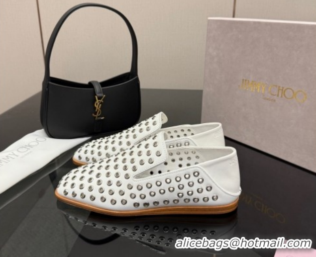 Grade Quality Jimmy Choo Eliot Slippers Flat in Nappa Leather with Eyelets White 1210090