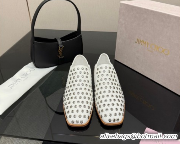 Grade Quality Jimmy Choo Eliot Slippers Flat in Nappa Leather with Eyelets White 1210090